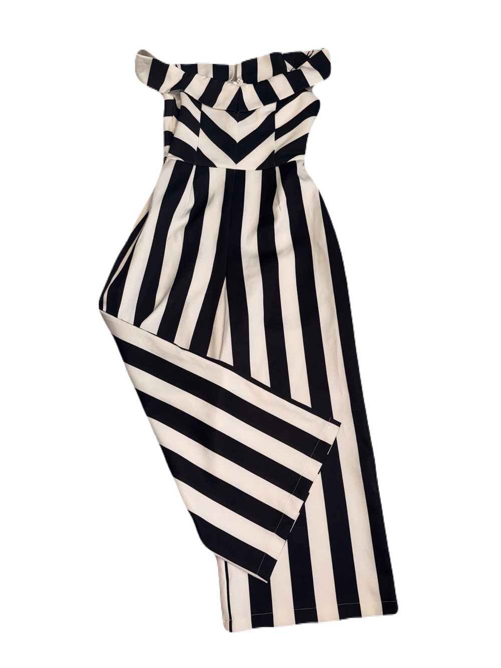 Off-Shoulder Black & White Striped Jumpsuit